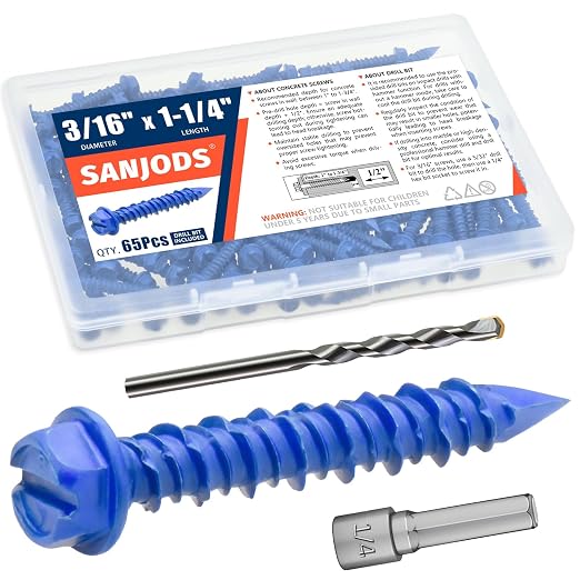 3/16" x 1-1/4" Concrete Screw Anchor, Cement or Stucco by Unknown