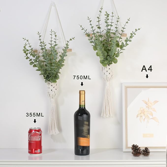 Macrame Wall Hanging with Artificial Eucalyptus Plant, Boho Wall Decor - Image 2