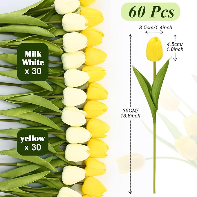 Janinka 60pcs Artificial Tulip Flowers Fake PU Tulips Faux Latex Bouquet Flower - Image 2