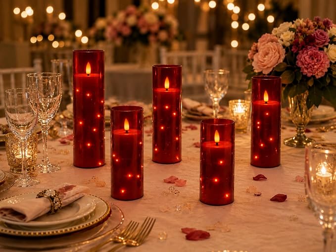Da by 5 Pack Red Transparent Acrylic Flameless Taper Candles, Flickering Black - Image 7