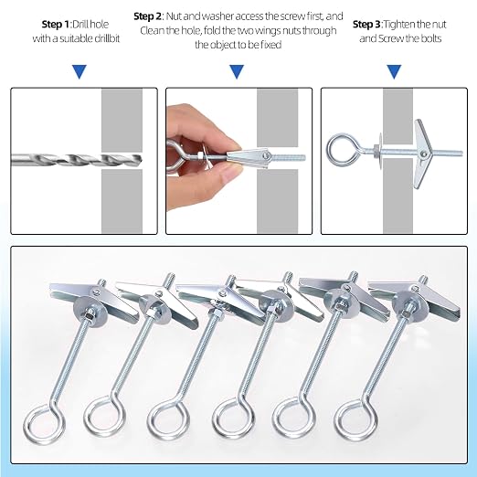 Glarks 15pcs M5 x 75mm O-Shaped Eye Bolt Toggle Anchors Set - Image 6
