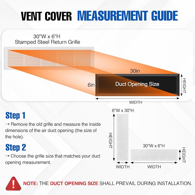 Fancat 30x6 Steel Return Air Grille, HVAC Vent Cover, 0.7cm Overall Depth - Image 2