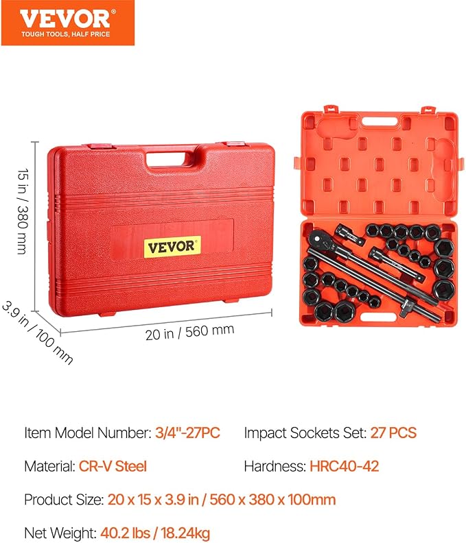 VEVOR Impact Socket Set, 3/4 Inches Socket Assortment, Drive Socket Set Impact - Image 7