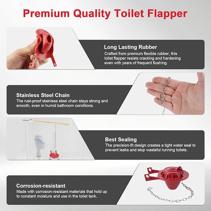Hibbent 2 Pack Universal Front Mount Toilet Handle & 2'' Toilet Flapper | - Image 3