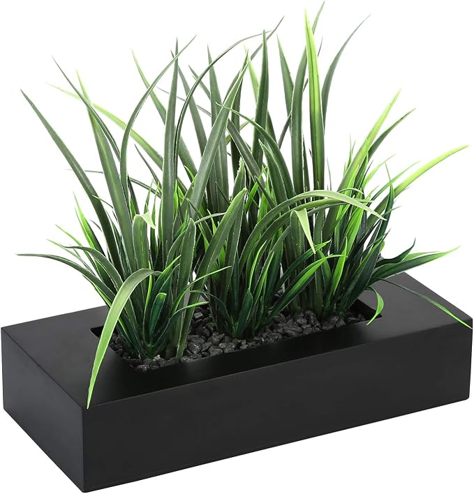 MyGift Artificial Green Grass Plants Potted in 9-inch Matte Black Wood - Image 6