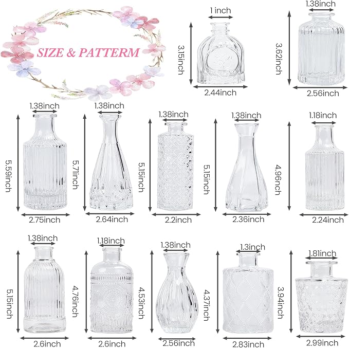 UPBUD Clear Glass Bud Vases Set of 12, Small Vases - Image 3