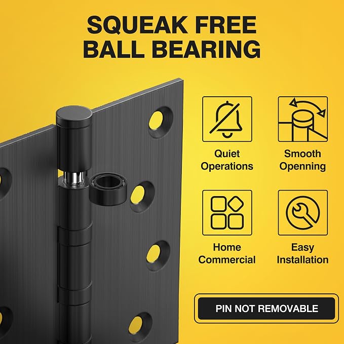 KOLET Ball Bearing Door Hinges, 4 x 4 Inches, Matte Black, 6 Pack | Exterior - Image 3