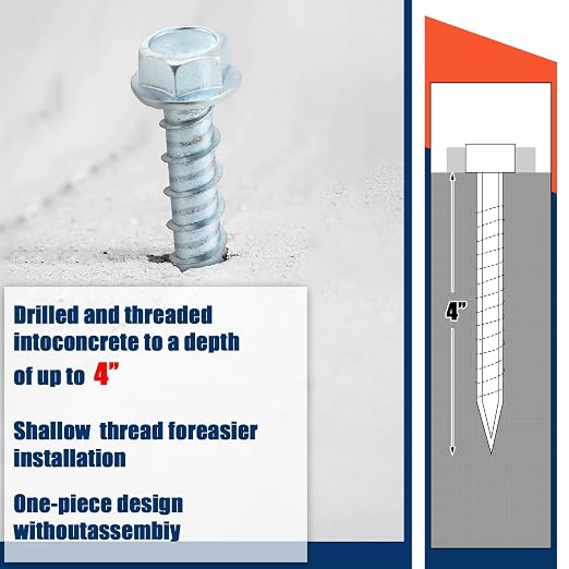 Tandefio 40 Pack 3/8 x 4 Concrete Anchors and Screw Kits Galvanized | Large - Image 5