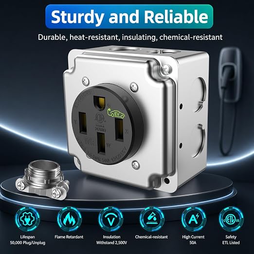 Nema 14-50 EV Outlet Weather Resistant 50 Amp EV Charging Receptacle Heavy Duty - Image 6