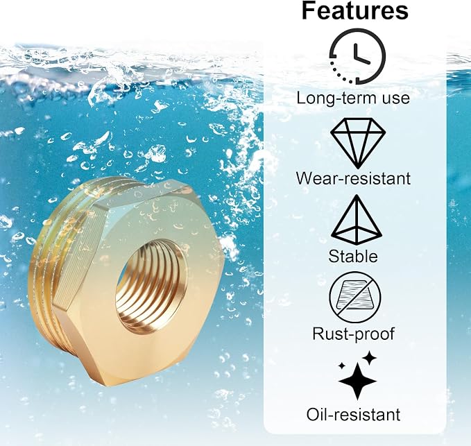 2pcs Brass Reducer Hex Bushing, 3/4" NPT Male to 1/4" NPT Female Adapter | - Image 5