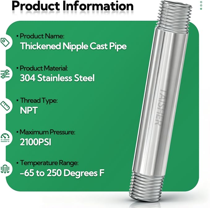 2pcs Thickened Nipple Cast Pipe 1/4" NPT Male - Image 3