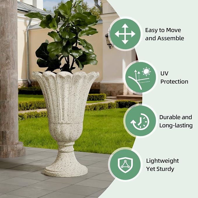 Tall Plastic Urn Planters and Pedestal - Image 5