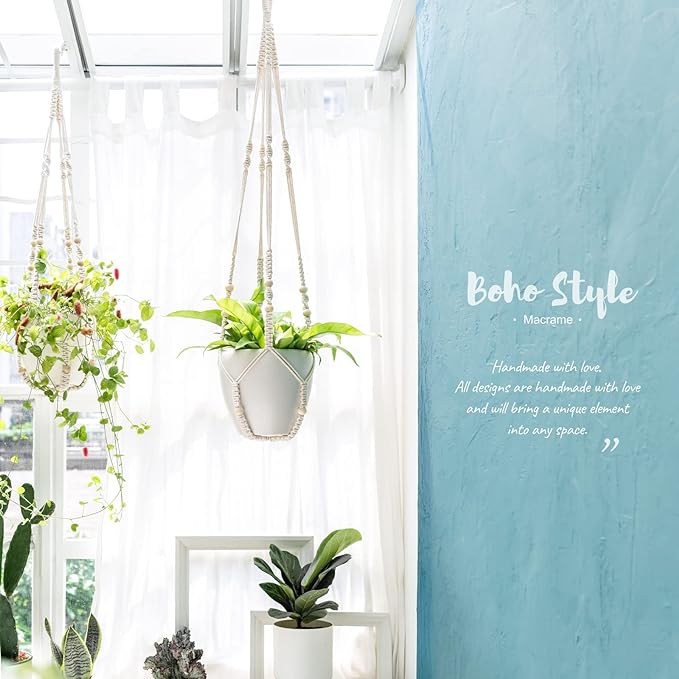 Mkono 3 Pack Macrame Plant Hangers Hanging Planters - Image 3