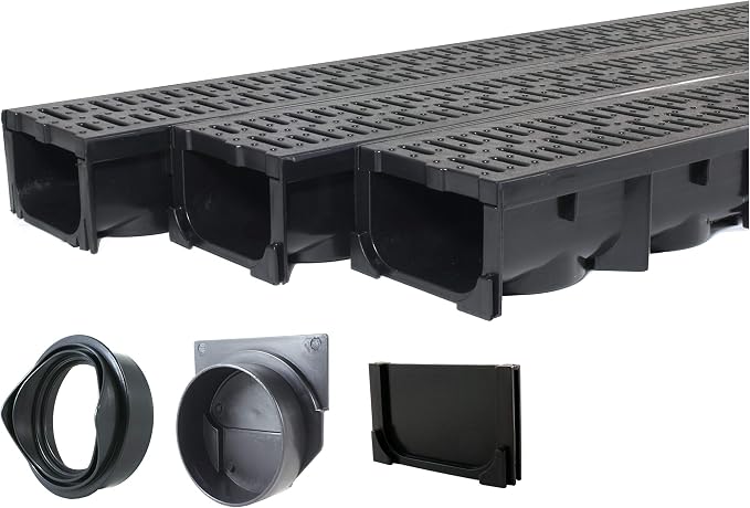 URA WATER - Model UA-100 - Drainage Trench Set - Channel Drain - Black Plastic by URAWATER