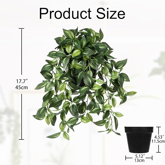 Briful Artificial Hanging Plants in Black Pot 17.7" Lifelike Trailing Faux - Image 2