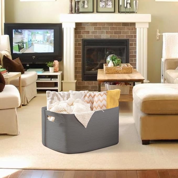 OIAHOMY XXLarge Rectangle Blanket Basket-96L, Cotton Woven Basket - Image 2