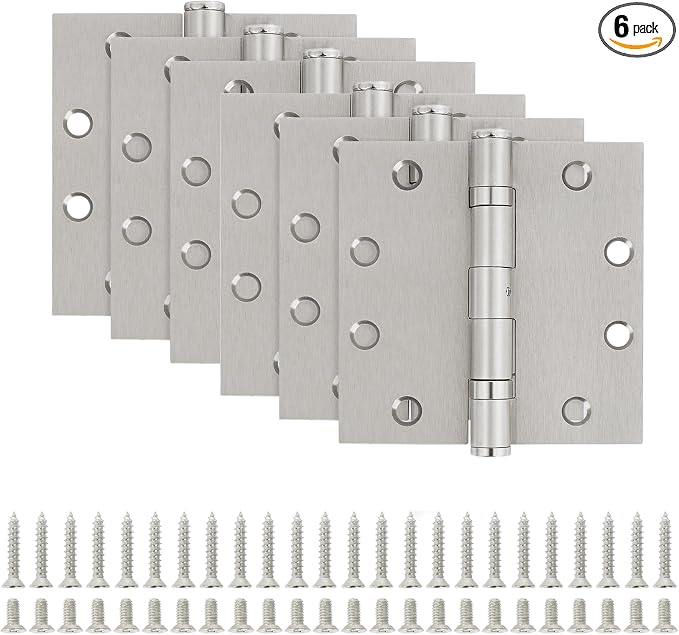 TDCHINGES Heavy Duty Door Hinges Brushed Nickel 4.5 Inch x 4 1/2" Square | 3 by TDCHINGES