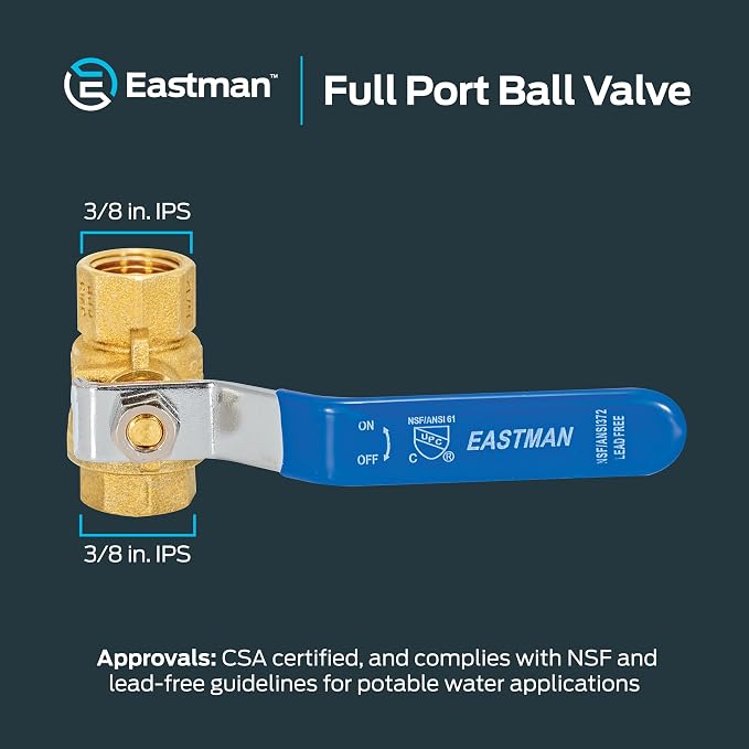 Eastman 3/8 Inch IPS Heavy Duty Full Port Ball Valve, Brass Plumbing Fitting - Image 6
