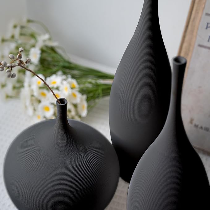 Relexome Black Ceramic Vase Modern Boho Wabi-Sabi Flower Vase Set of 3 - Image 7