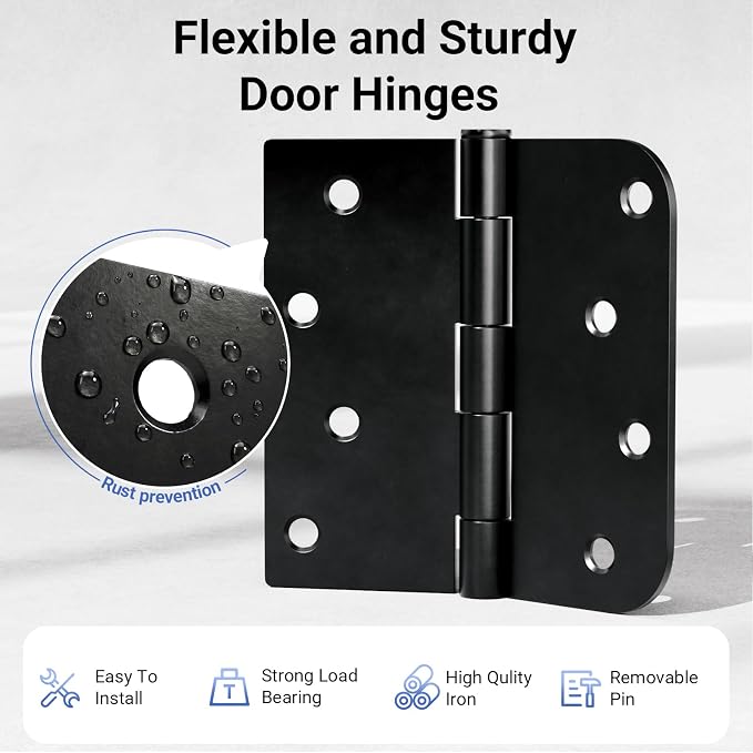 3 Pack Matte Black Door Hinges 4 Inch, Heavy Duty Iron Exterior/Interior Hinges - Image 4