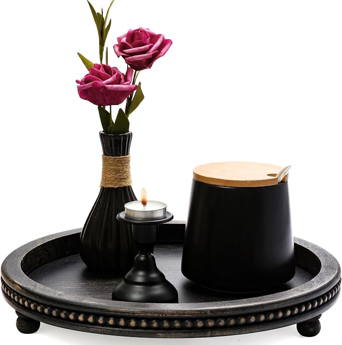 KULEDM Wooden Tray Decor, Small Beaded Coffee Table Tray Decor, Dining Room by KULEDM