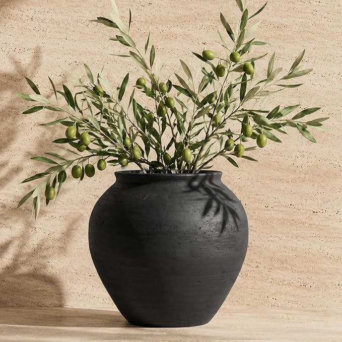 Matte Black Ceramic Vase, 6.7” Wabi-Sabi Ribbed Flower Vase, Handmade Pottery - Image 2