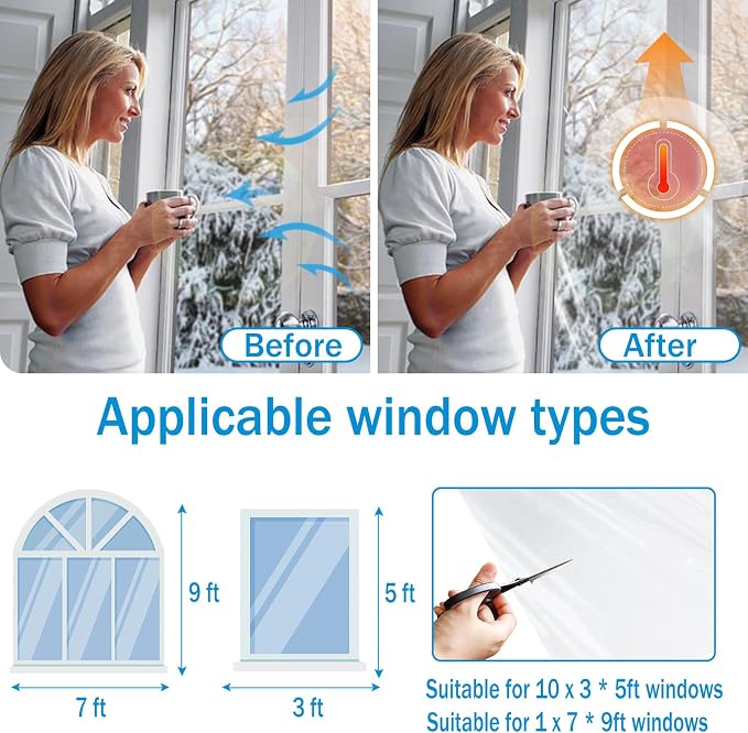Window Insulation Kit, 63×394" and 87x110 Window Plastic - Image 6