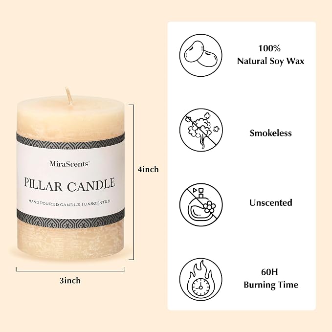 3x4 Inch Ivory Pillar Candles Set of 3 - Image 5