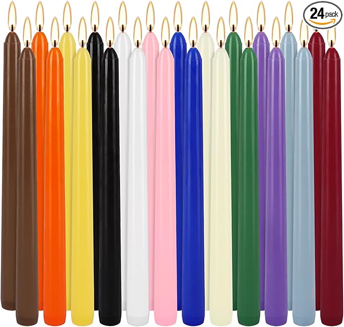 Howemon 24 Pack 10" Tall Colored Taper Candles, Dripless Unscented Colorful by Howemon