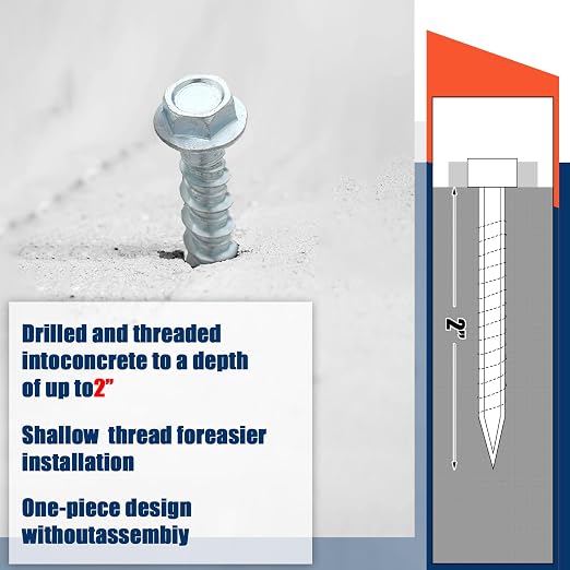 Tandefio 100 Pack 1/4 x 2 Concrete Anchors and Screw Kits Galvanized | Large - Image 5