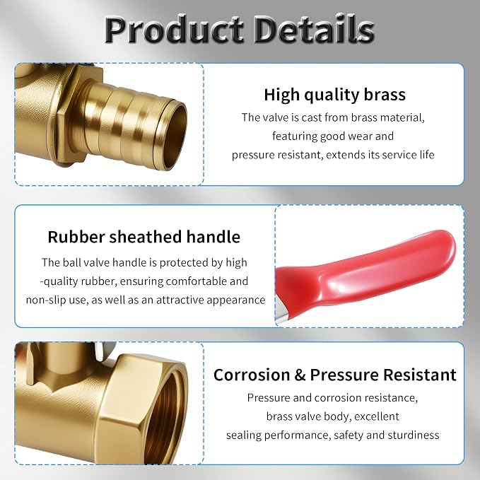 2 Pcs Brass Ball Valve, 6mm x 1/4 Inch, Female NPT | Full Port Shut Off Valve - Image 4