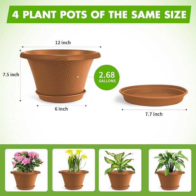 Quarut 12 Inch Pots for Plants, 4 Pack Large Flower Pots - Image 5
