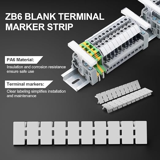 20Pcs ZB6 Blank Terminal Marker Strip, DIN Rail Terminal Block Mark Labels | - Image 2