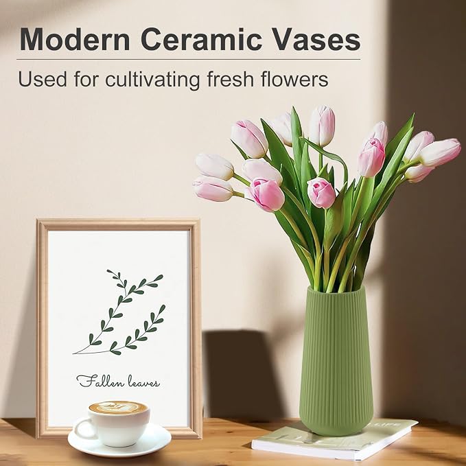 Saga Green Ceramic Vase, GUKJOB Small Cute Flower Vase - Image 3