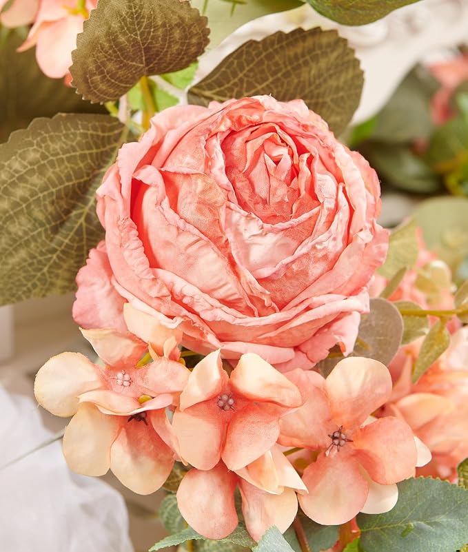 Artificial Flower Garland 2pcs 5.4ft Rose & Hydrangea Vine, Champagne Pink | - Image 7