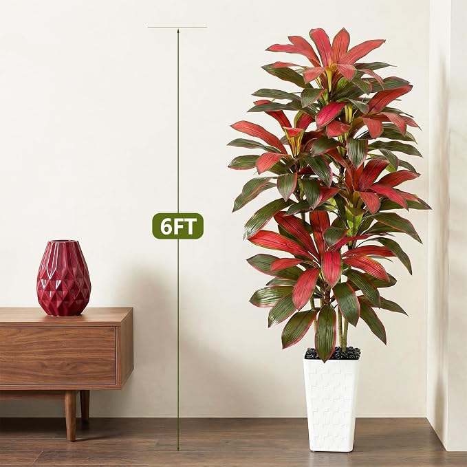 Artificial Red Dracaena Tree Indoor, 6FT Tall Fake Floor Plants - Image 3