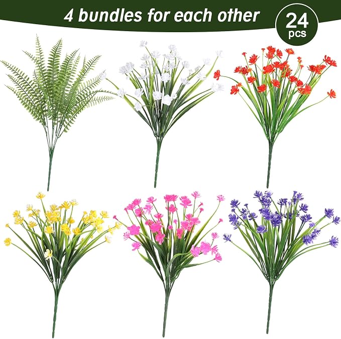 24PCS Artificial Outdoor Flowers, UV Resistant Plastic Flowers | - Image 3
