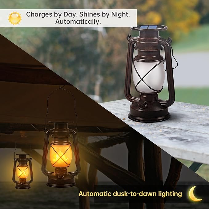 Marlrin Solar Lanterns Outdoor Waterproof 2 Pack LED Flickering Flame Light | - Image 2