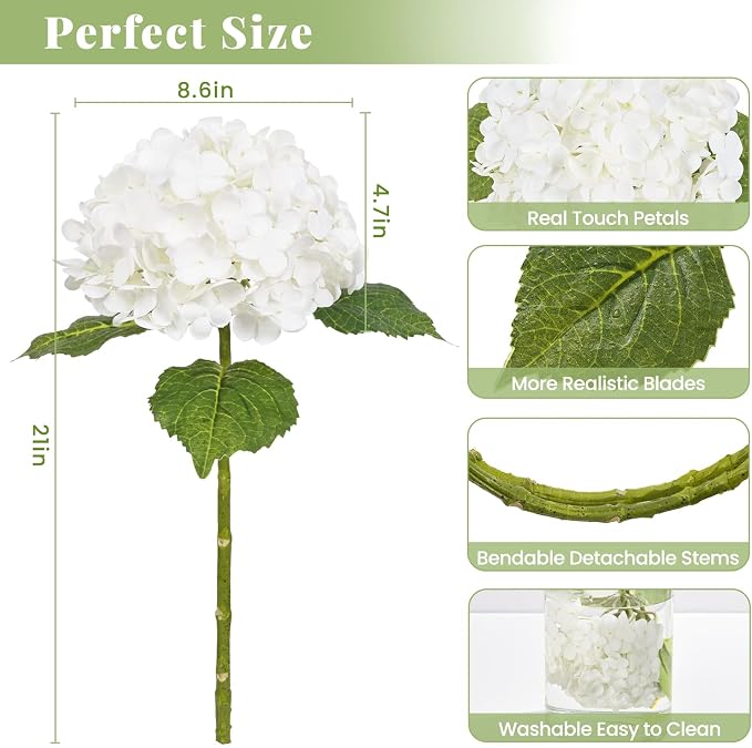 4Pcs 21in Hydrangea Artificial Flowers, Latex Real Touch Hydrangeas | Lifelike - Image 4