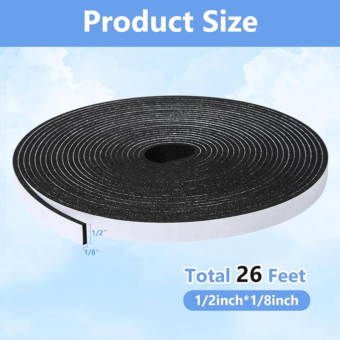 Weather Stripping Door Seal Strip- 1/2 Inch X 1/8 Inch X 26Feet, Strong Adhesive - Image 2
