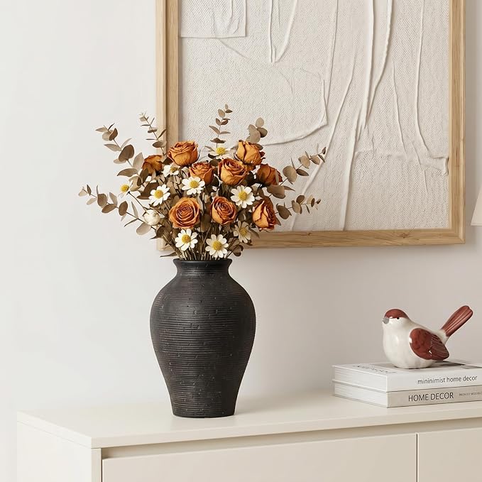 9.06 Inch Tall Vintage Ceramic Flower Vase, Rustic Farmhouse Vase - Image 4