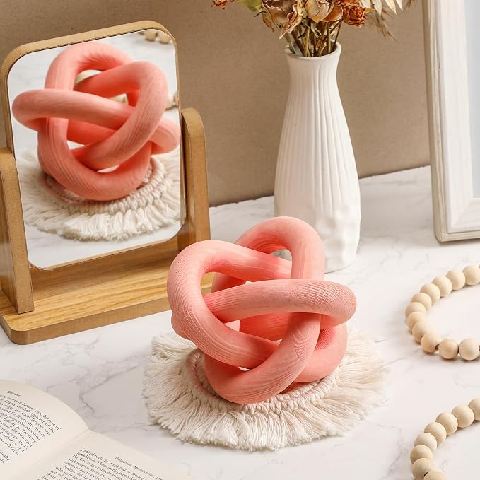Yalikop 3 Link Wood Knot Decor Rustic Table Shelf Sculpture, Pea-Pink | Hand - Image 6