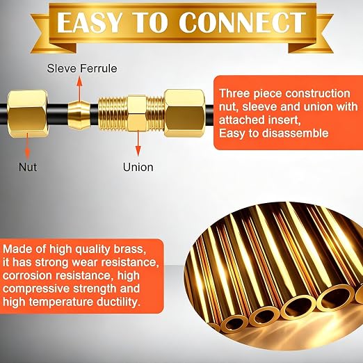 46PCS Brass Compression Tube Fitting Assortment kit- 1/8", 3/8" OD Compression - Image 3