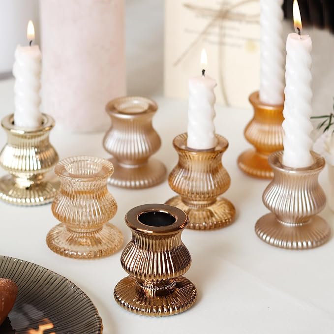 WDHODEC Gold Candlestick Holders 12PCS Glass Taper Candle Holders - Image 6