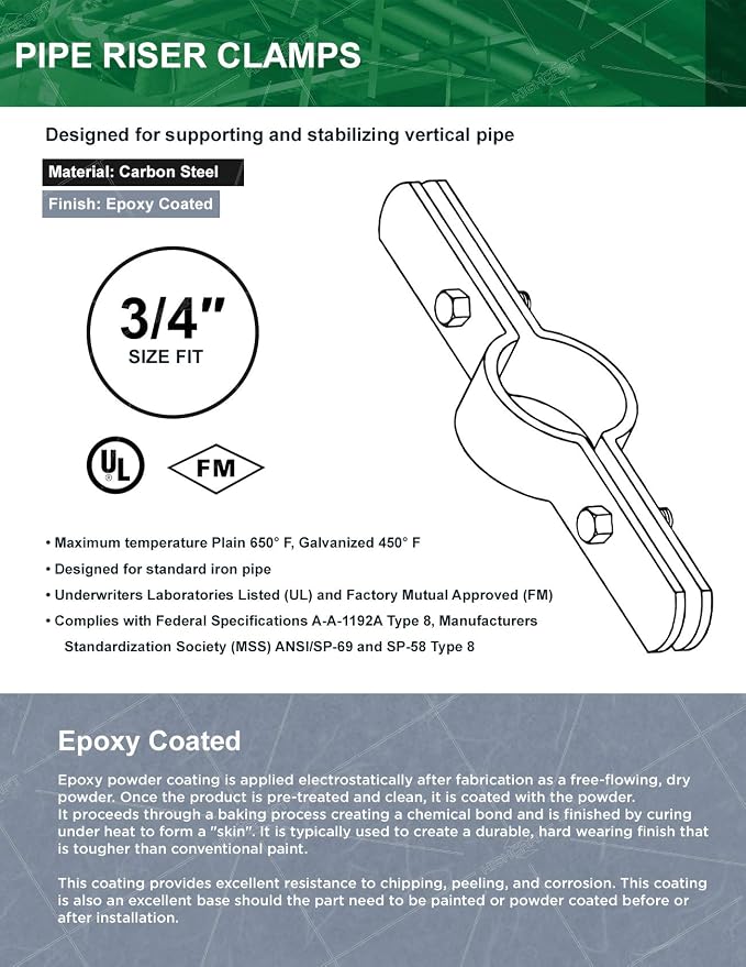 Highcraft DMST-FQ34-10 Riser Clamp; Vertical Pipe Hanger - Image 7