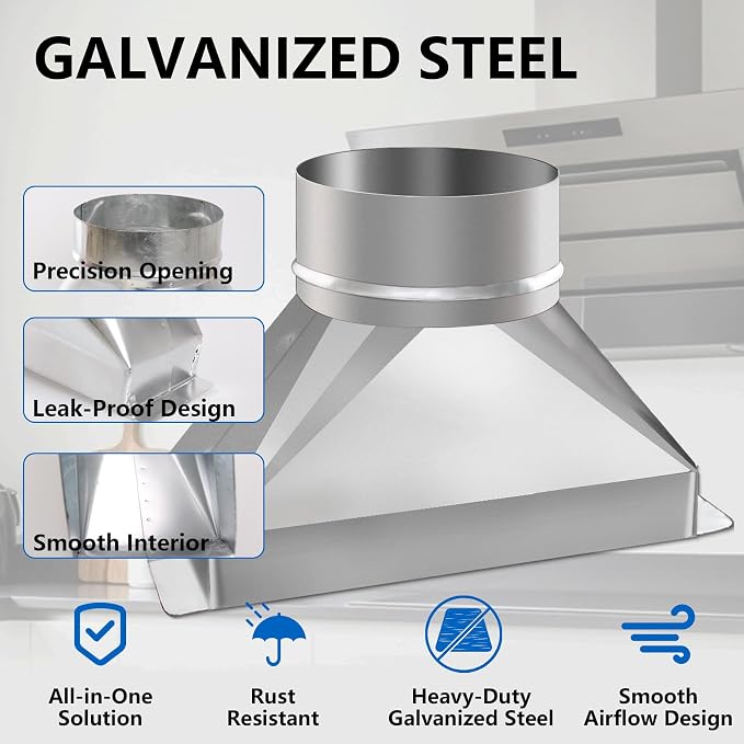 4'' Dia. Round to Rectangular Duct Transition Adapter, 3-1/4" x 10" Galvanized - Image 3