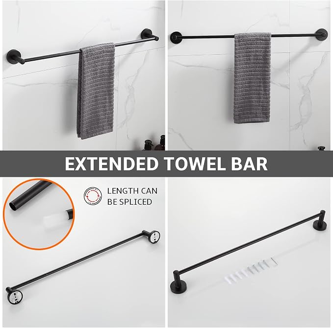 BGL Bathroom Hardware Set Matte Black 4-Pieces Bathroom Towel Rack 24 Inches - Image 3