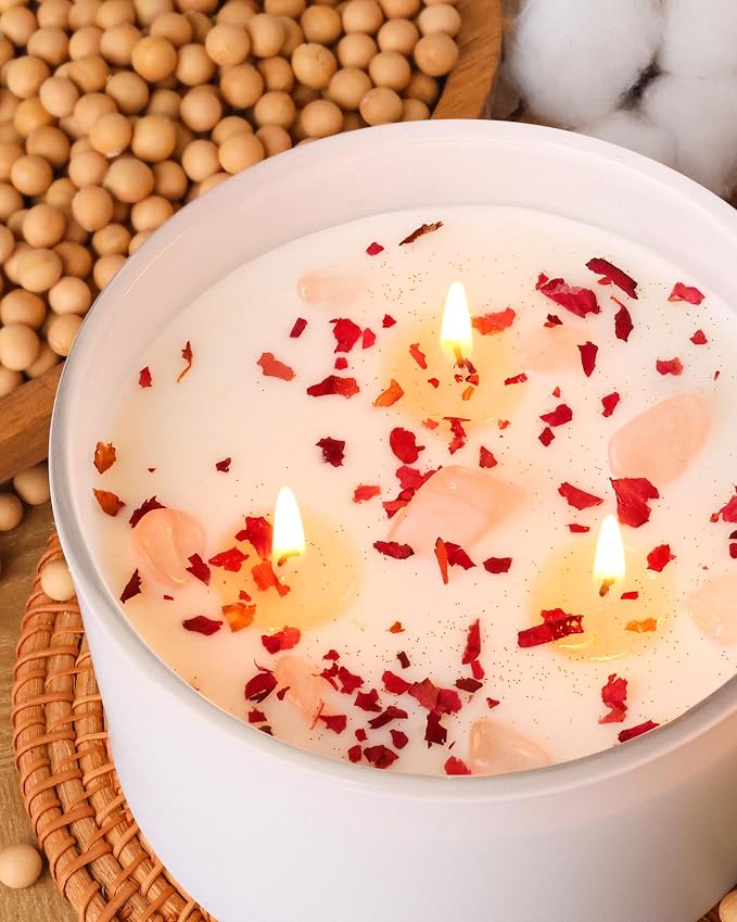 AOOVOO Rose Scented Candles for Women - 20oz 3 Wick Soy Candles for Home Scented - Image 3