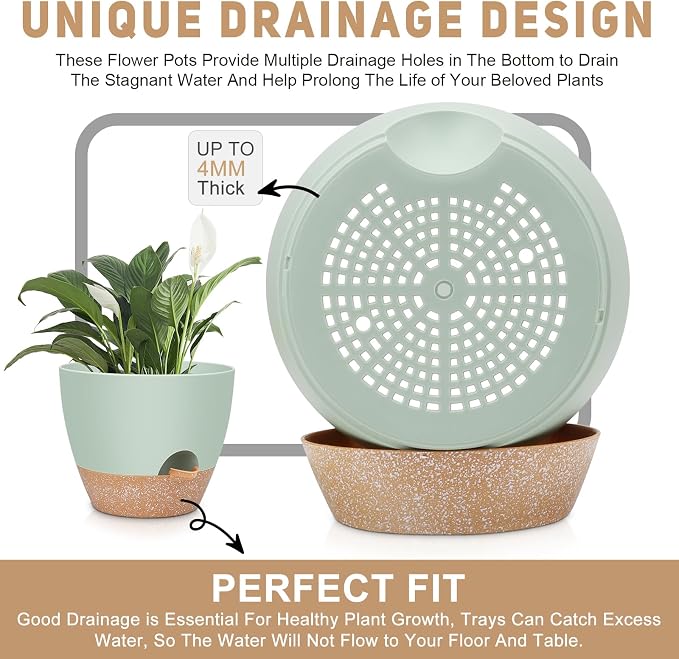 YNNICO 12" 10" 9" Large Self Watering Plant Pots, 3 Pack Flower Pots Planters - Image 6
