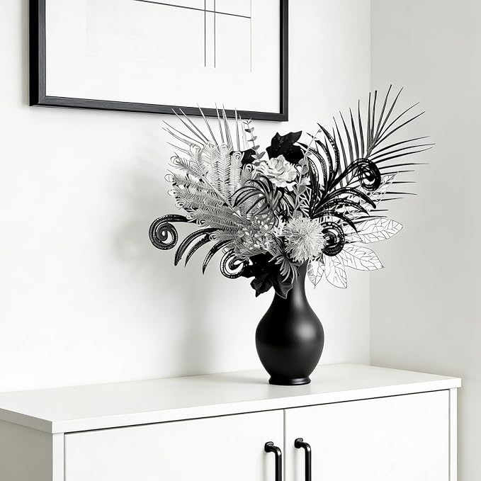 Luxurious Black Silver Artificial Flowers，17-Inch Modern Gothic Bouquet | Dark - Image 3
